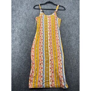 Full Circle Trends Floral Geometric Midi Dress Womens Medium Yellow Sleeveless
